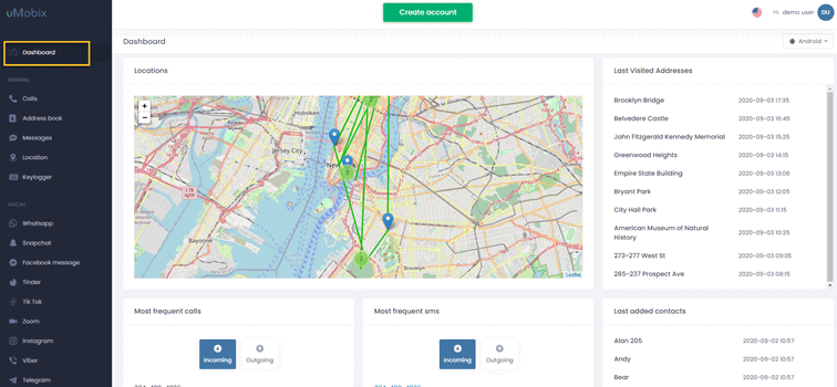 uMobix Android dashboard example