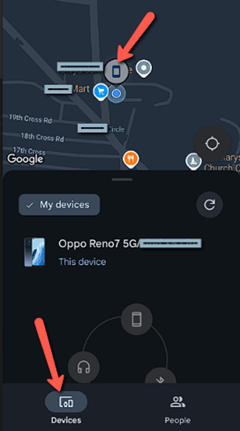 Google Find Hub device list