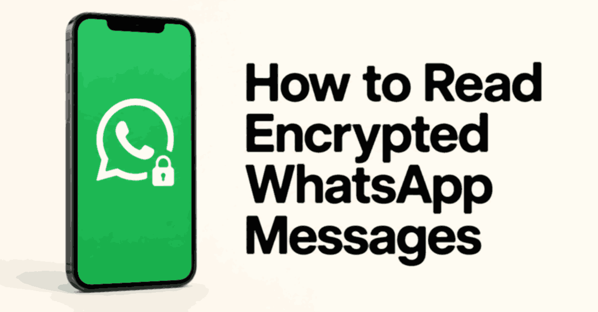 How to Read Encrypted WhatsApp Messages title beside a realistic green smartphone with a lock icon.