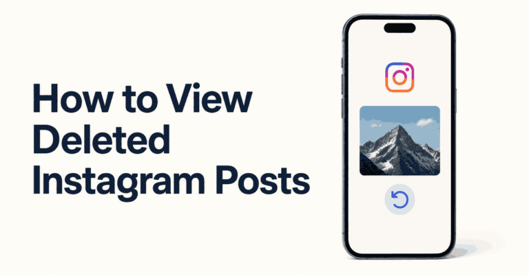 How to View Deleted Instagram Posts title beside a smartphone with a photo thumbnail and restore icon.