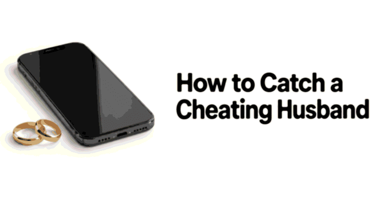 How to Catch a Cheating Husband title beside a smartphone and wedding rings.
