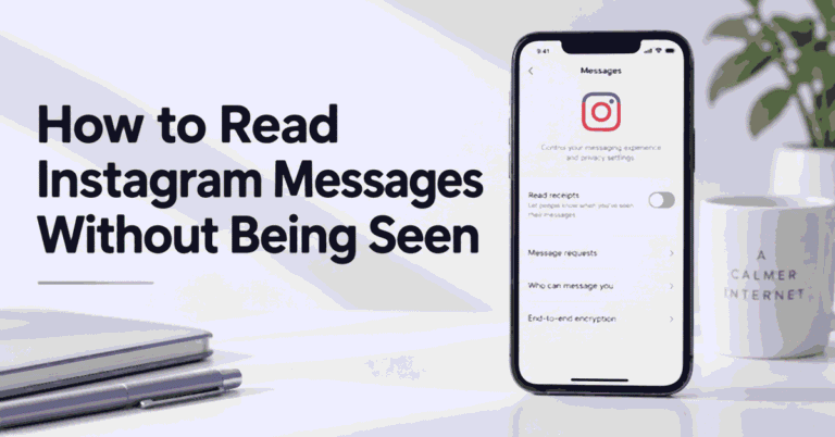 How to Read Instagram Messages Without Being Seen title beside a smartphone showing read receipts switched off.