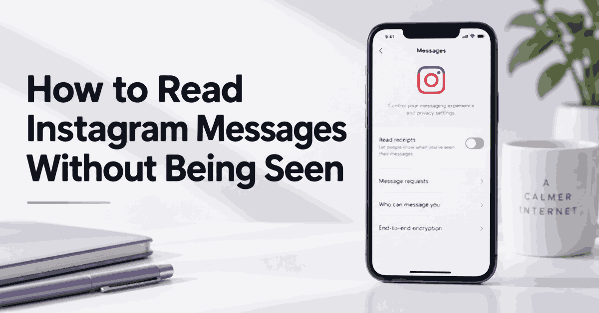 How to Read Instagram Messages Without Being Seen title beside a smartphone showing read receipts switched off.