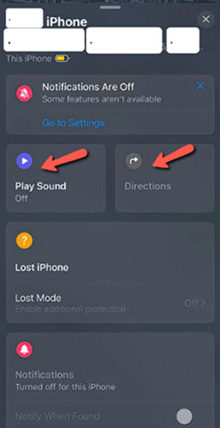 Apple Find My actions for a selected iPhone