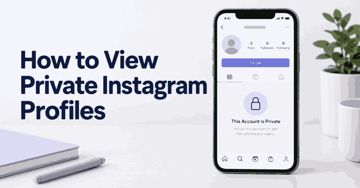 Smartphone showing a private Instagram profile beside the title How to View Private Instagram Profiles