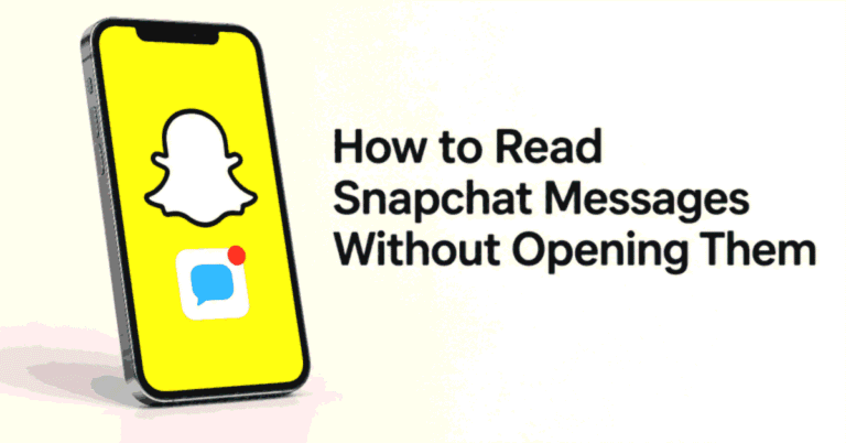 How to Read Snapchat Messages Without Opening Them title beside a smartphone showing the Snapchat logo and an unopened chat symbol.