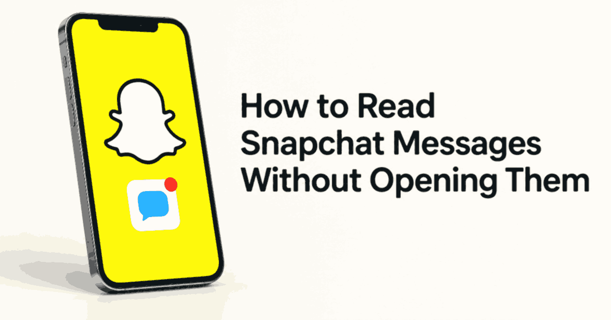 How to Read Snapchat Messages Without Opening Them title beside a smartphone showing the Snapchat logo and an unopened chat symbol.