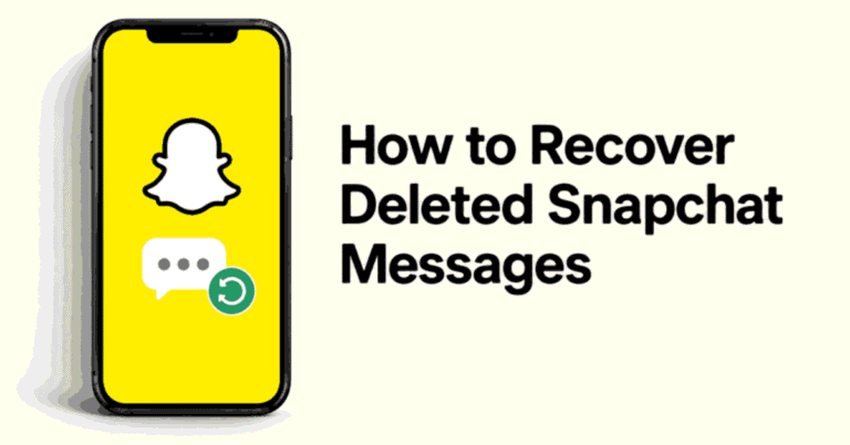 How to Recover Deleted Snapchat Messages title beside a smartphone with the Snapchat logo, a chat bubble, and a restore arrow.