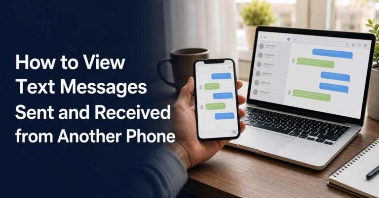 How to View Text Messages Sent and Received from Another Phone — phone and laptop showing message bubbles