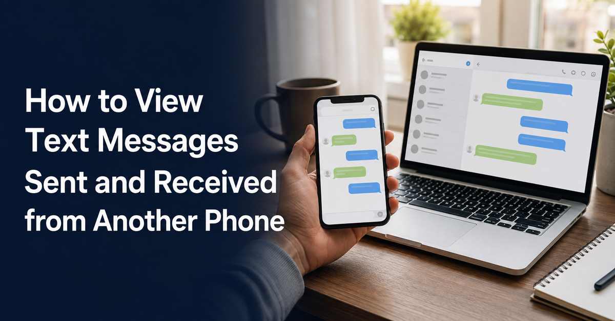 How to View Text Messages Sent and Received from Another Phone — phone and laptop showing message bubbles