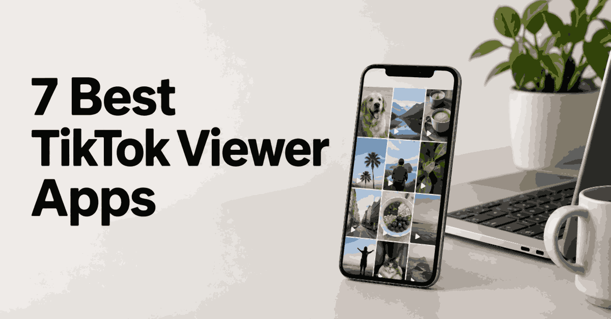 7 Best TikTok Viewer Apps title beside a smartphone and laptop on a light desk.