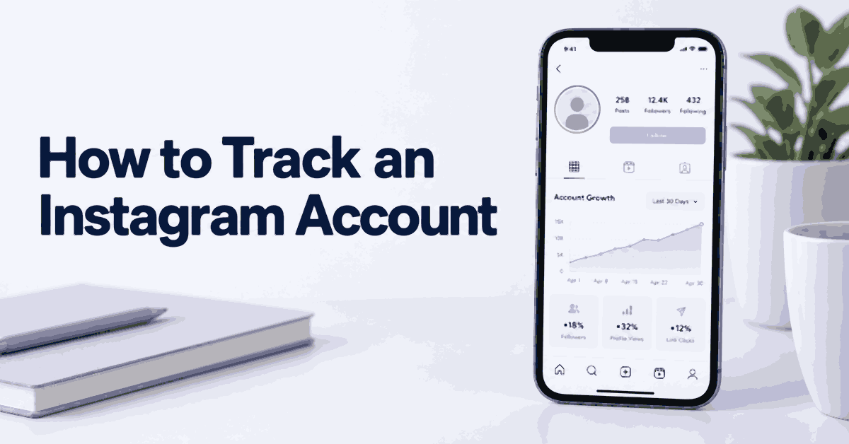 Smartphone displaying Instagram activity charts beside the title How to Track an Instagram Account