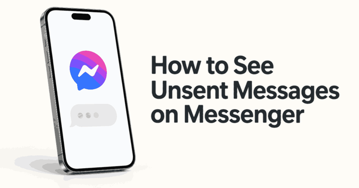 How to See Unsent Messages on Messenger title beside a smartphone showing the Messenger logo and a faded message bubble.
