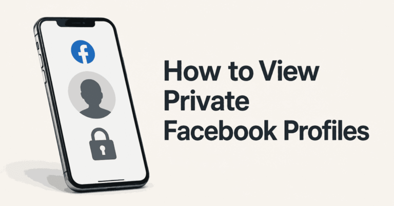 How to View Private Facebook Profiles title beside a smartphone with a profile silhouette and closed padlock.